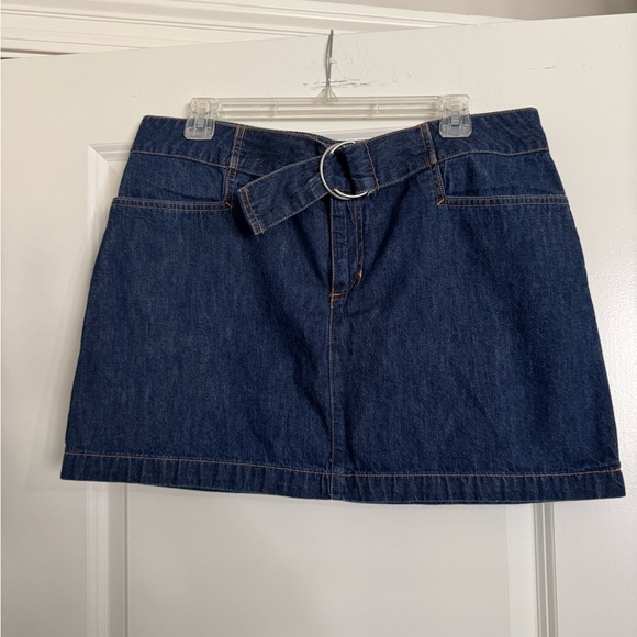 Denim Mini Skirt with Belt - Picture 1 of 6